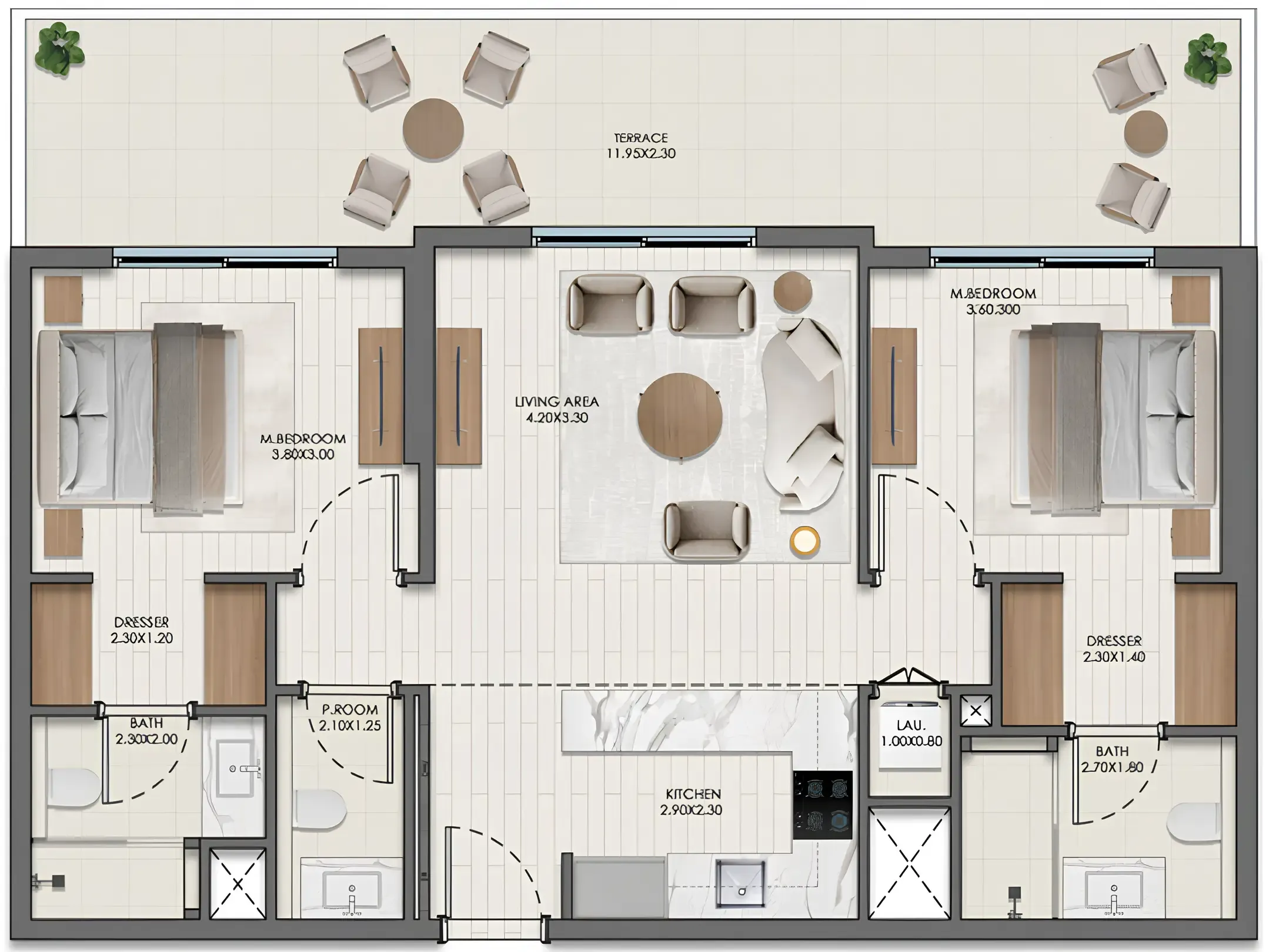2 BR layout at Evelyn on the Park