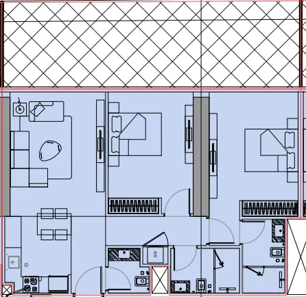 2 BR layout at Binghatti Flare