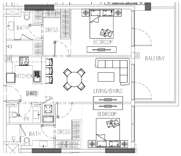 2 BR layout at Damac Riverside Views