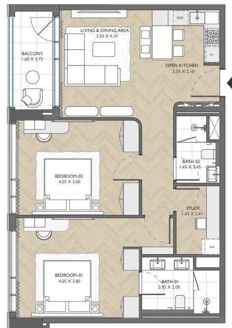 2 BR layout at The Collective