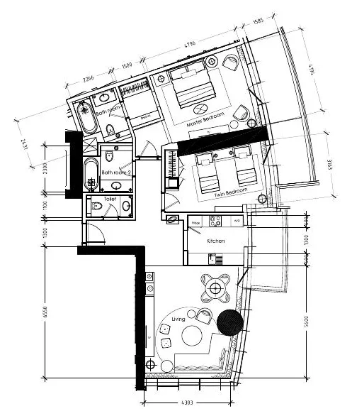 2 BR layout at Damac Towers by Paramount