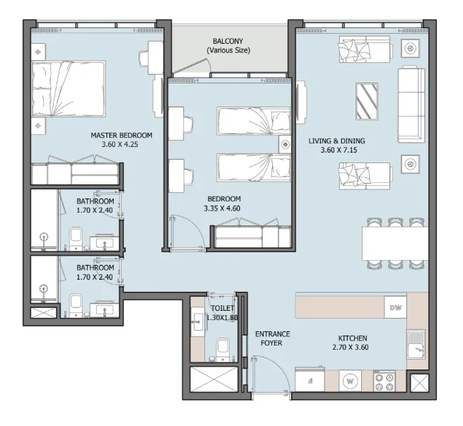 2 BR layout at Verdana X