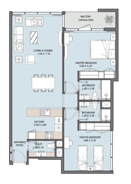 2 BR layout at Verdana X