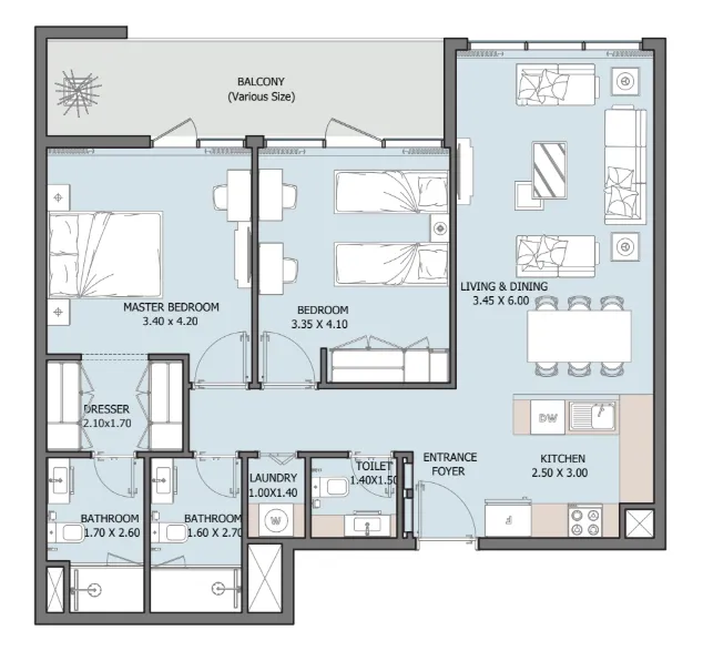 2 BR layout at Verdana X