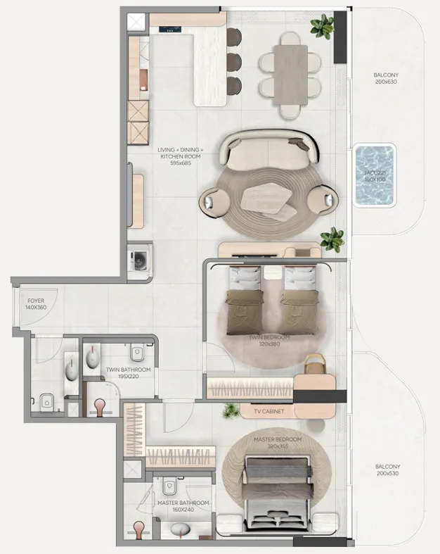 2 BR layout at Vestoria Bay