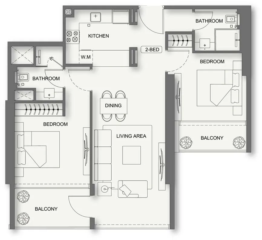 2 BR layout at Binghatti Cullinan