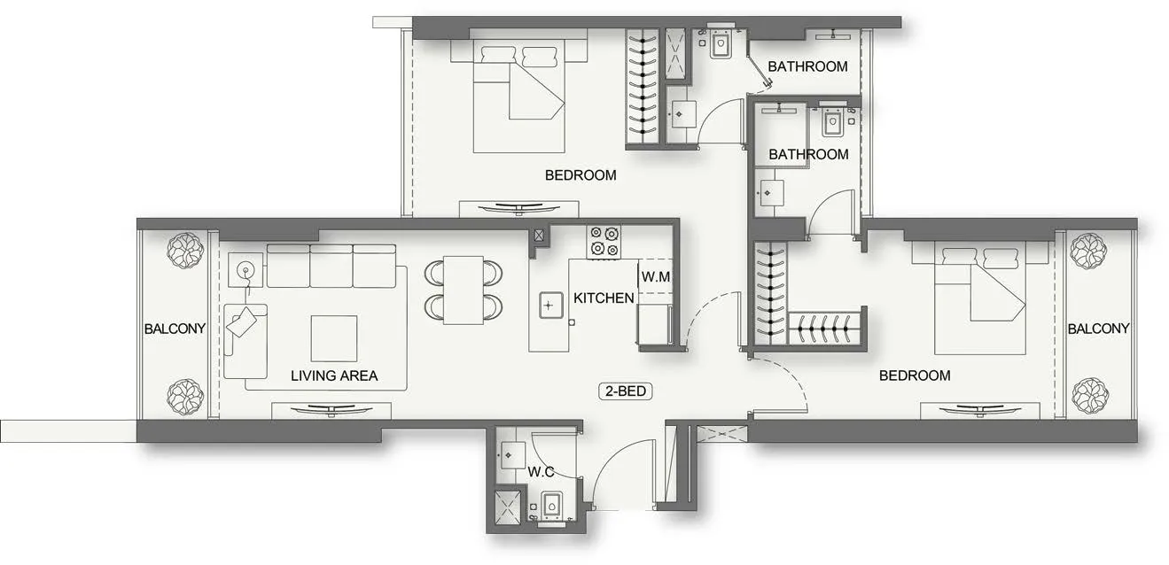 2 BR layout at Binghatti Cullinan