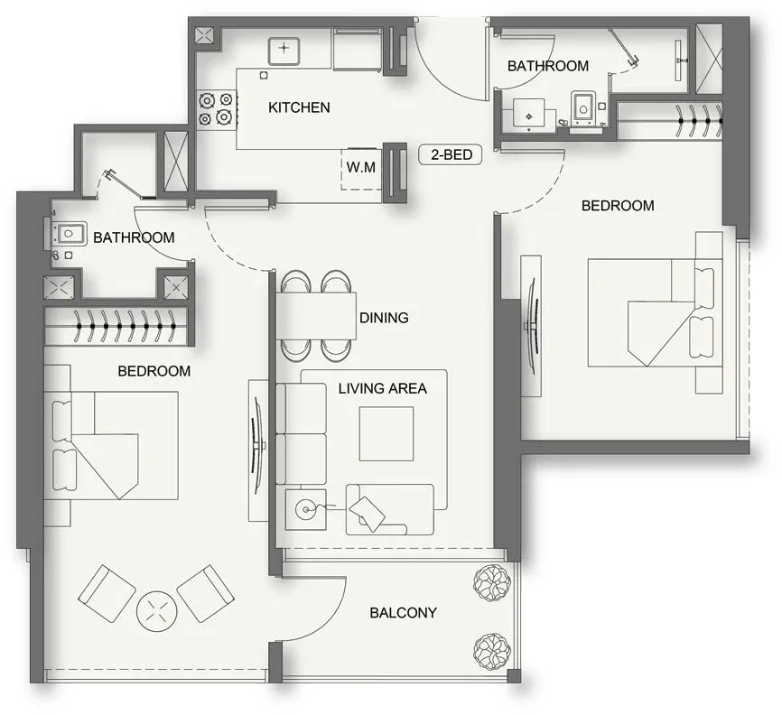2 BR layout at Binghatti Cullinan