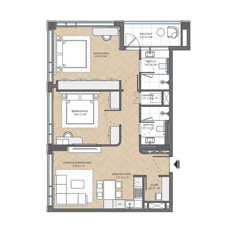 2 BR layout at The Collective