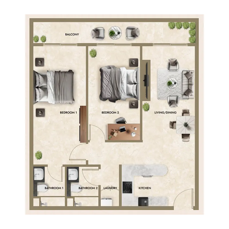 2 BR layout at Greenfield Living