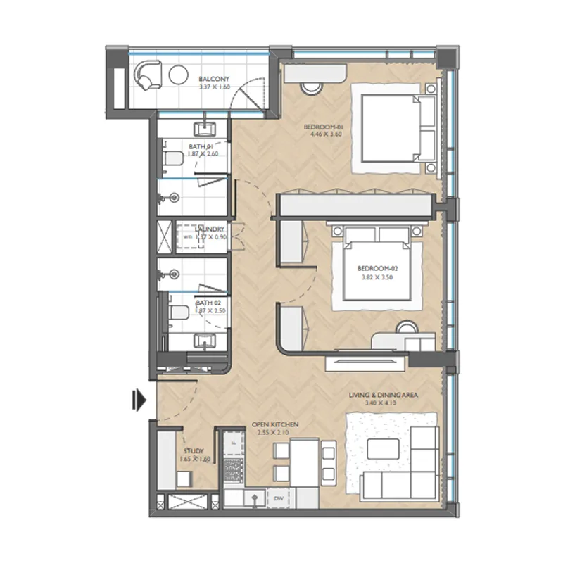 2 BR layout at The Collective