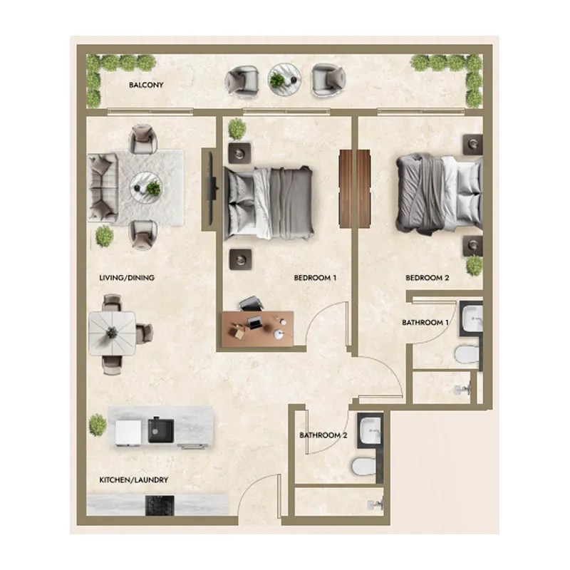 2 BR layout at Greenfield Living
