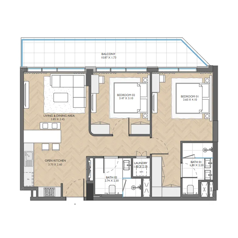 2 BR layout at The Collective