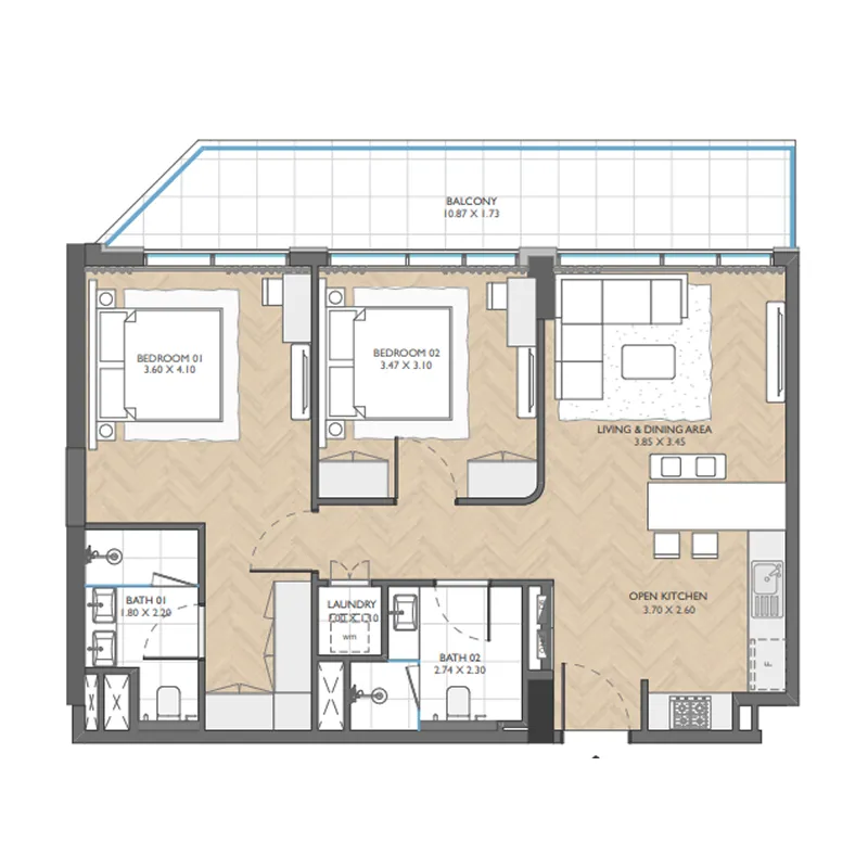 2 BR layout at The Collective