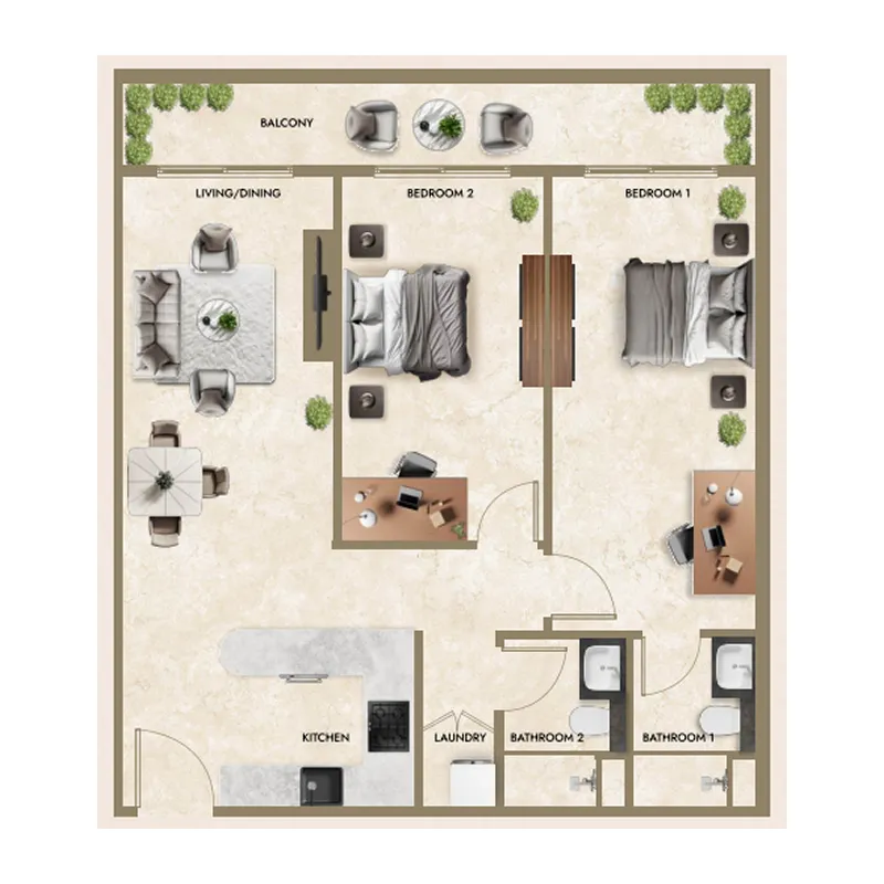 2 BR layout at Greenfield Living