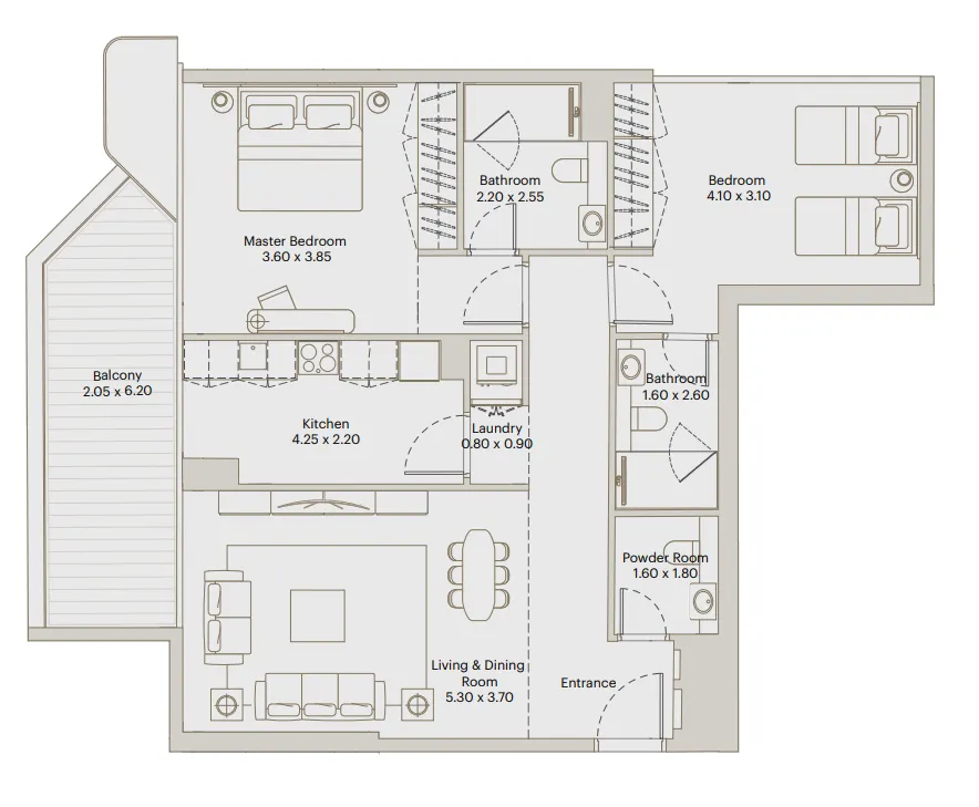 2 BR layout at Eleve