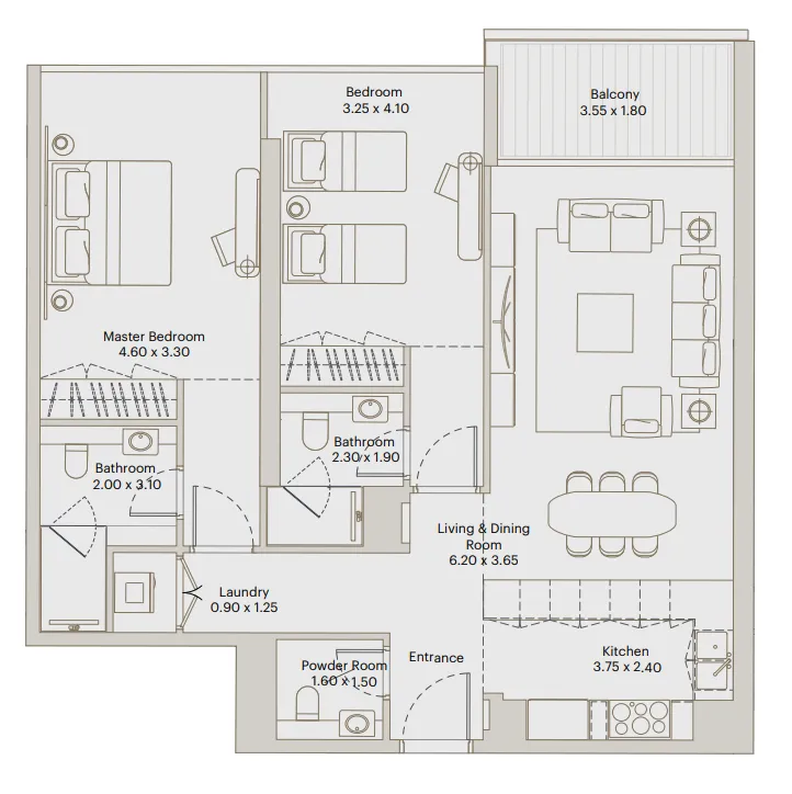 2 BR layout at Eleve