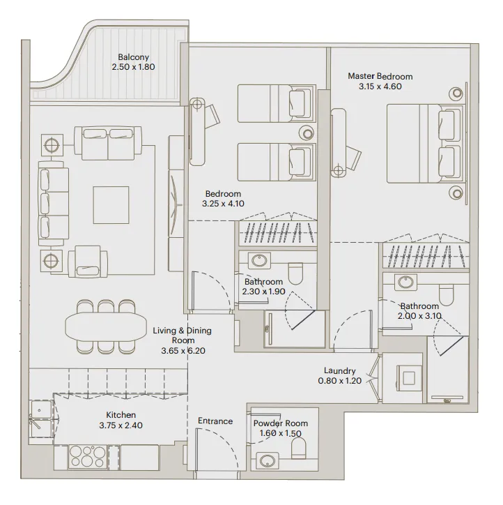 2 BR layout at Eleve