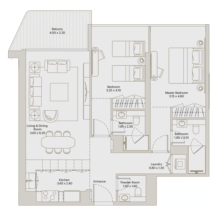 2 BR layout at Eleve