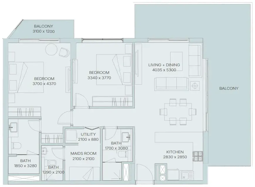 2 BR layout at The Haven 3