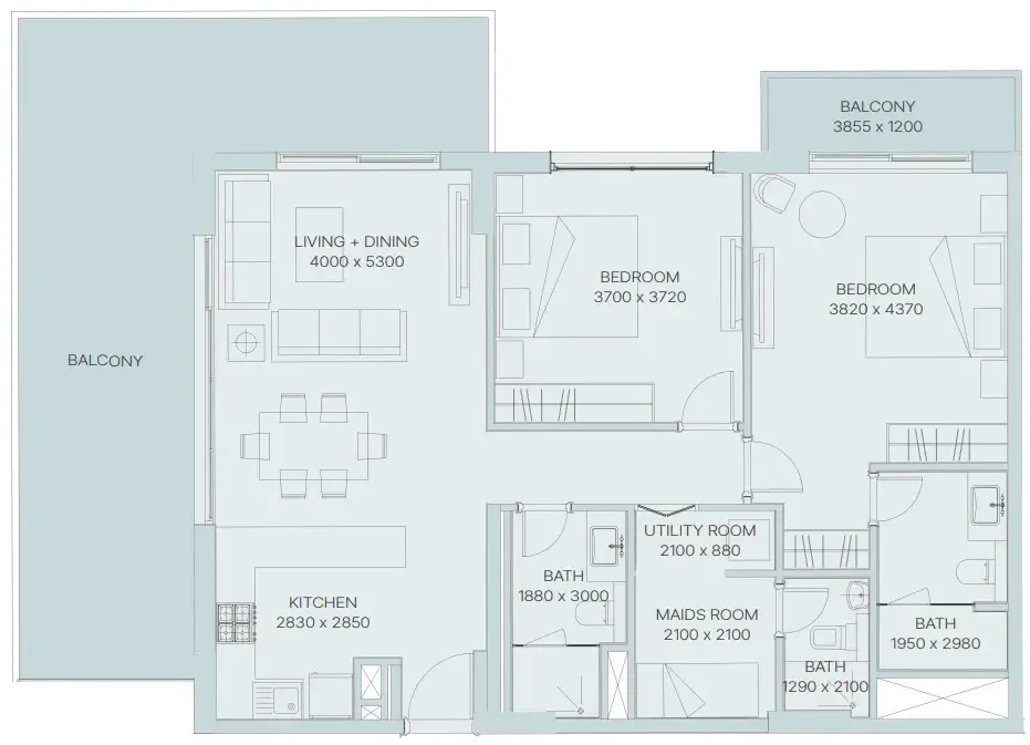 2 BR layout at The Haven 3