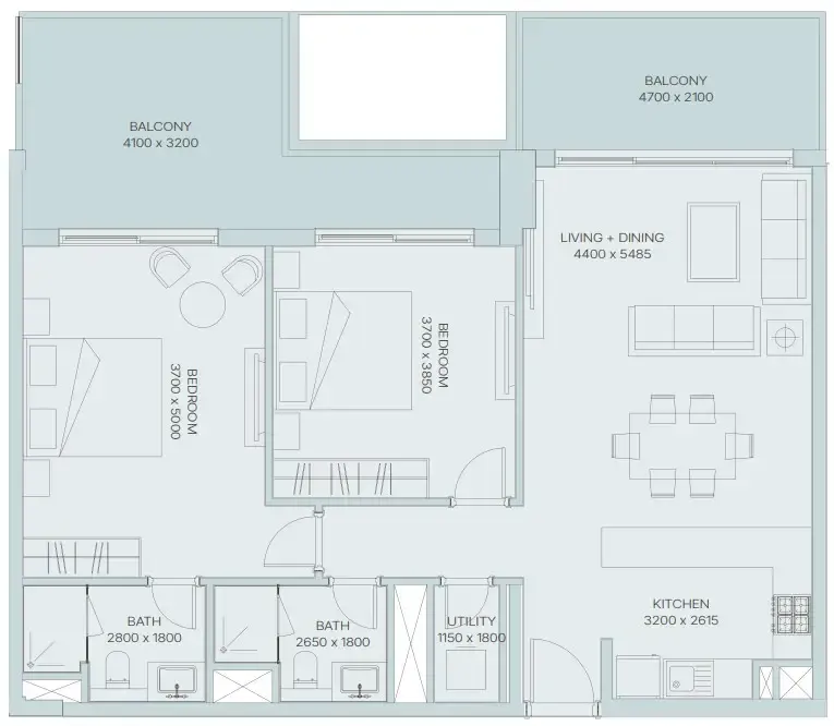 2 BR layout at The Haven 3