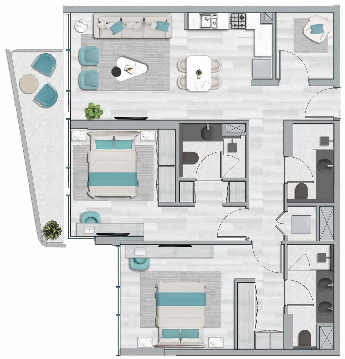 2 BR layout at Flora Bay Residences