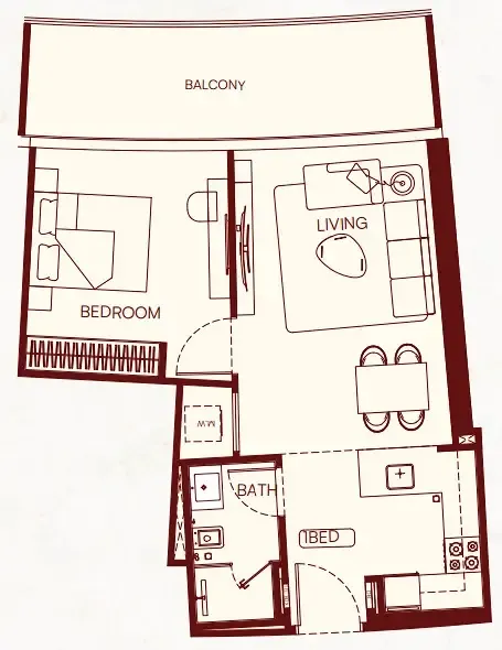 1 BR layout at Binghatti Skyflame