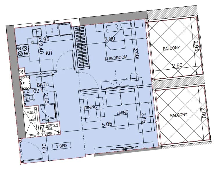 1 BR layout at Binghatti Elite