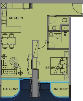 1 BR layout at Guzel Towers