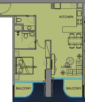 1 BR layout at Guzel Towers