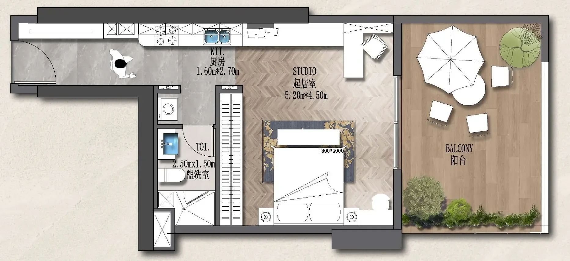 0 BR layout at Forest City 2