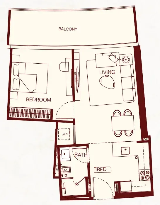 1 BR layout at Binghatti Skyflame