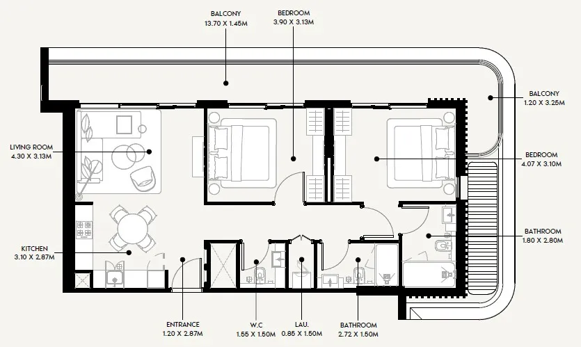 2 BR layout at Azizi Sakandar