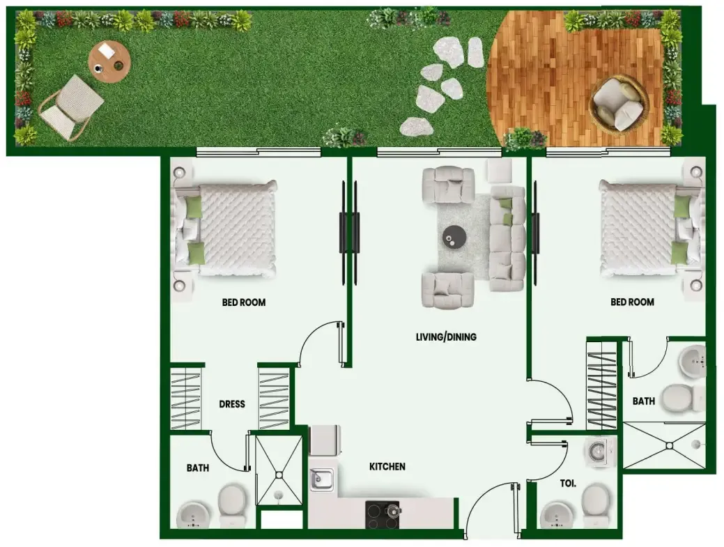2 BR layout at Vincitore Wellness Estate