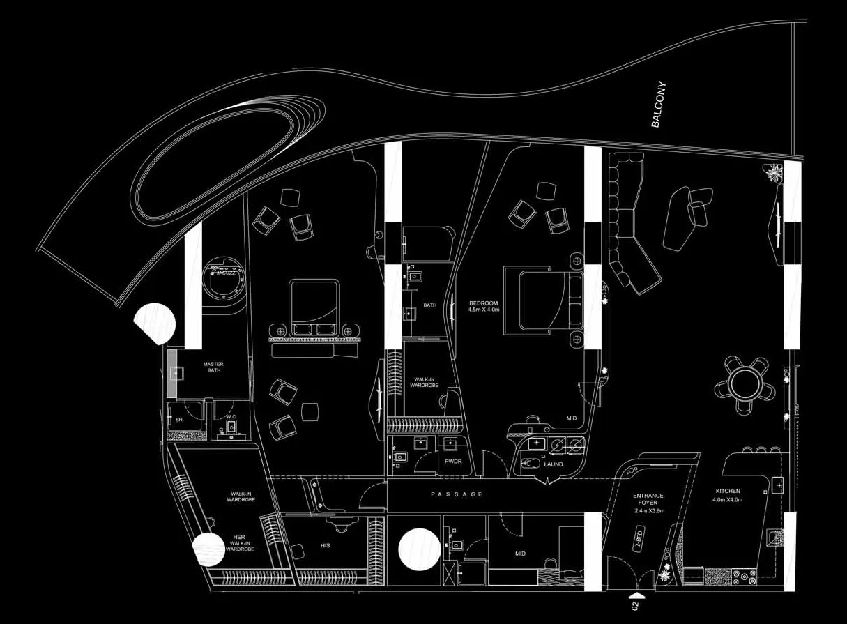 2 BR layout at Bugatti Residences by Binghatti