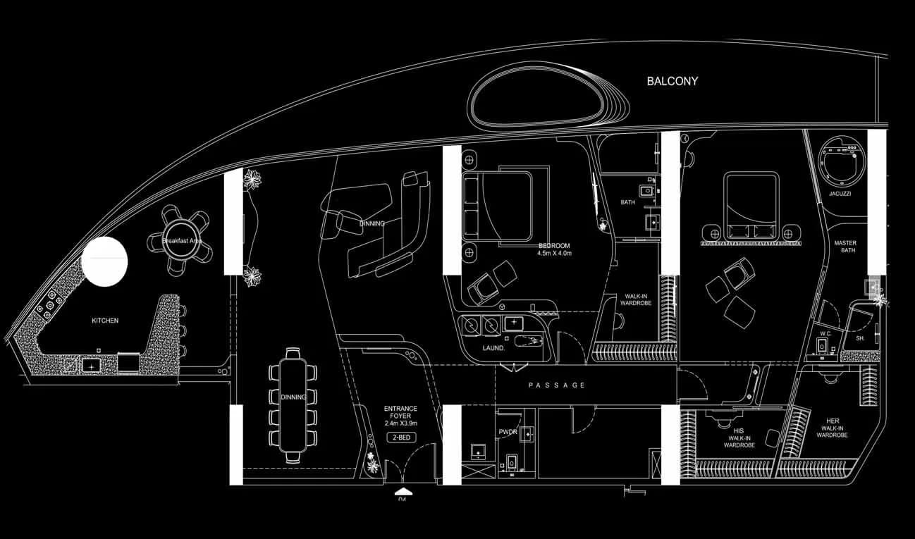 2 BR layout at Bugatti Residences by Binghatti