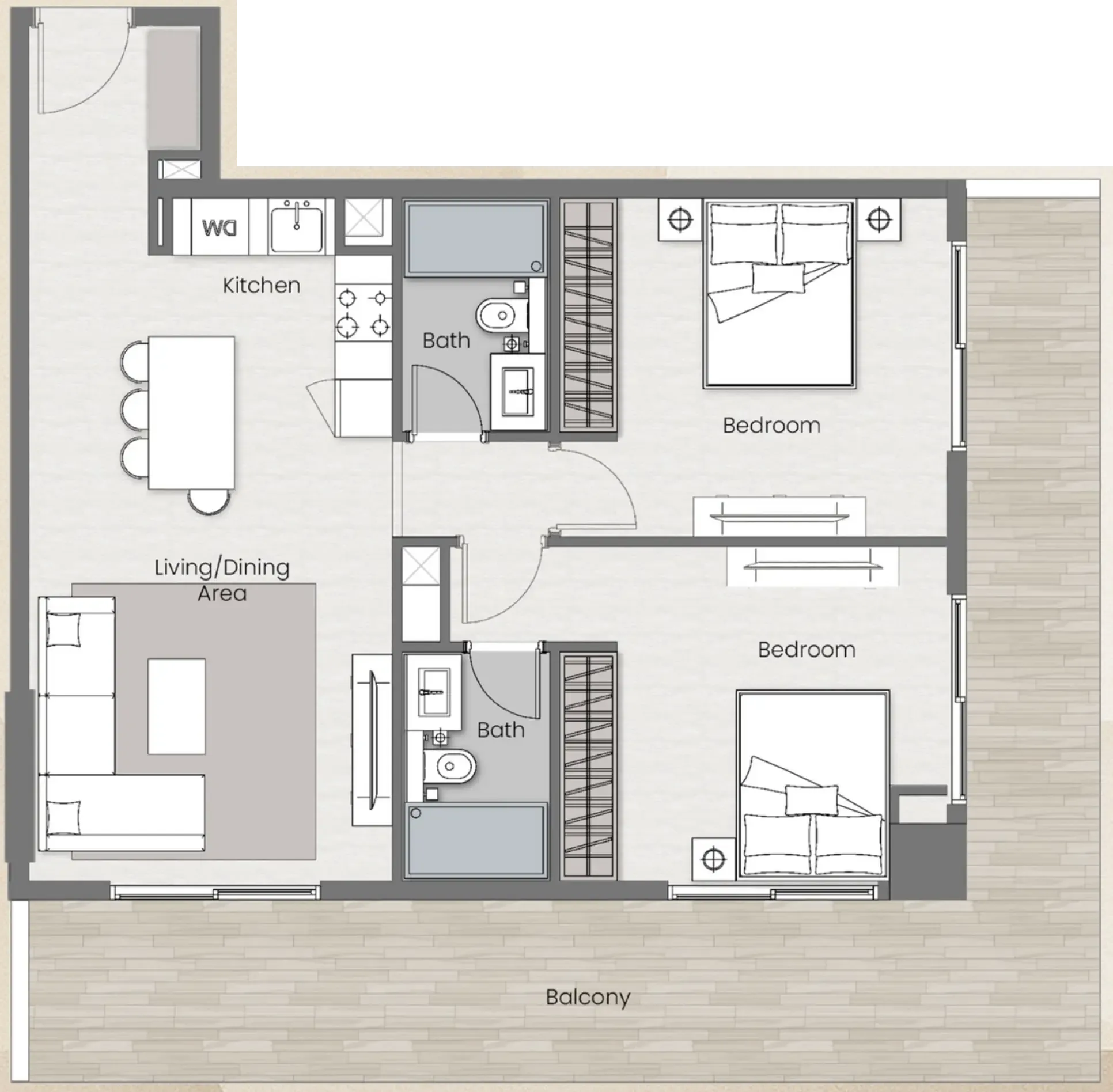 2 BR layout at Beverly Park