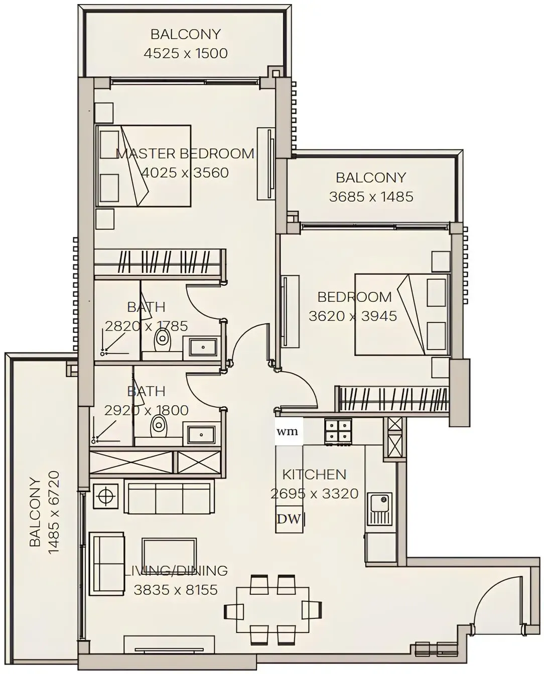 2 BR layout at Nirvana Residences 1