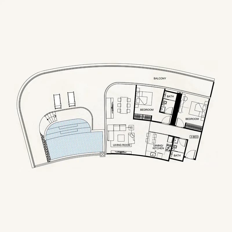 2 BR layout at Binghatti Flare