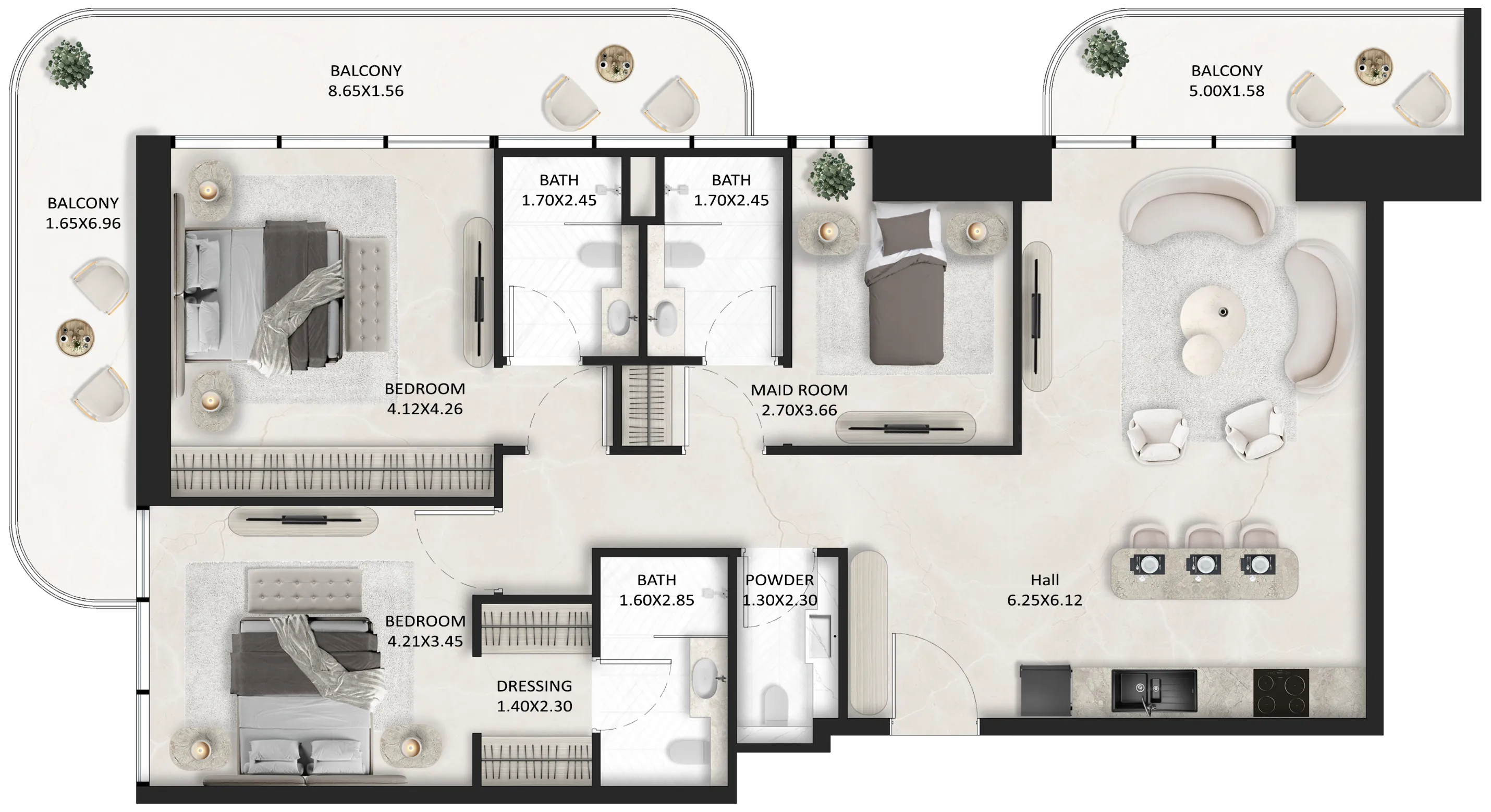 2 BR layout at SquareX One
