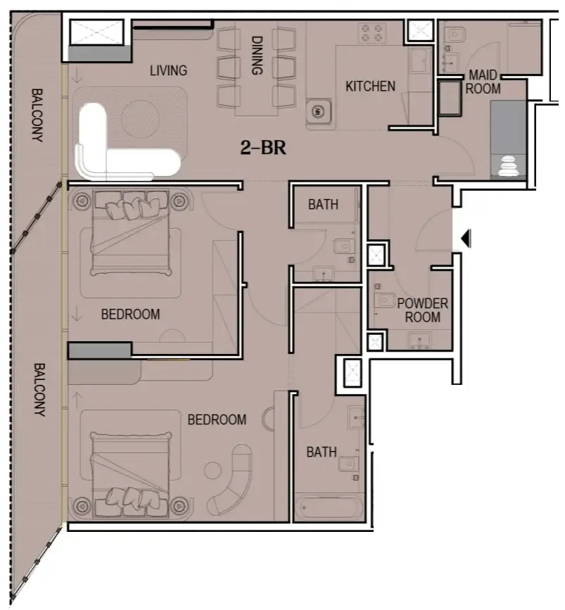 2 BR layout at Tresora by Wadan