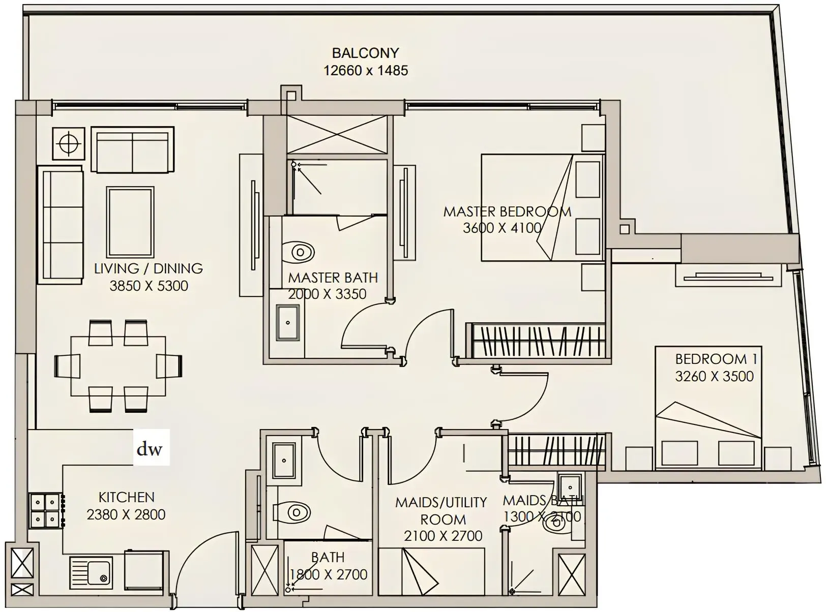 2 BR layout at Nirvana Residences 1