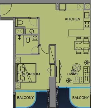 1 BR layout at Guzel Towers