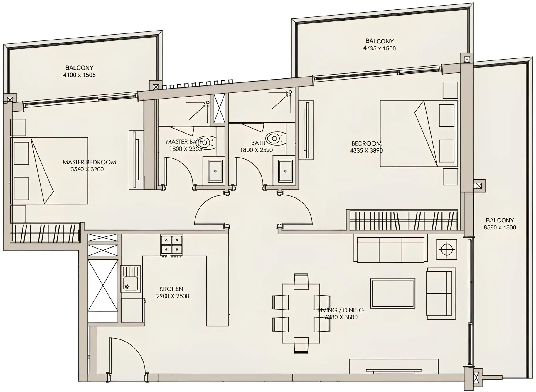 2 BR layout at Nirvana Residences 1