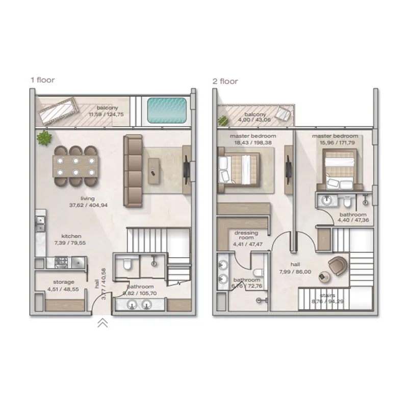 2 BR layout at Zephyra Residences