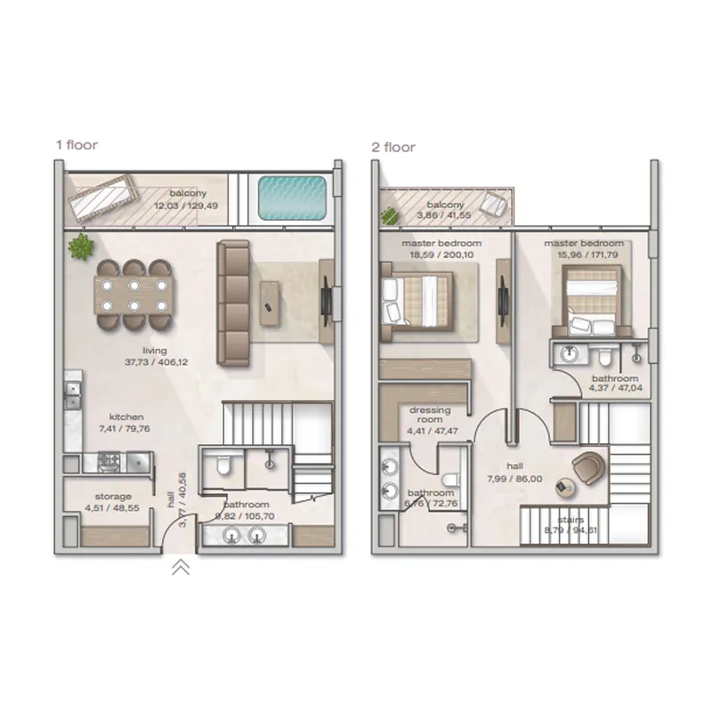 2 BR layout at Zephyra Residences