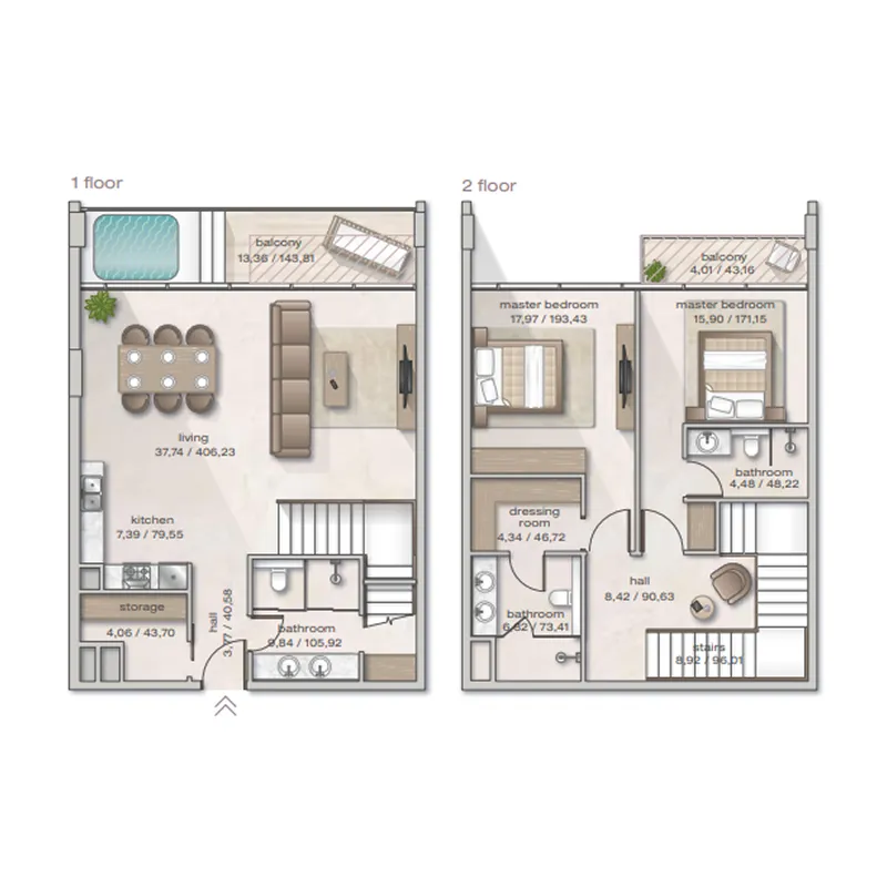 2 BR layout at Zephyra Residences