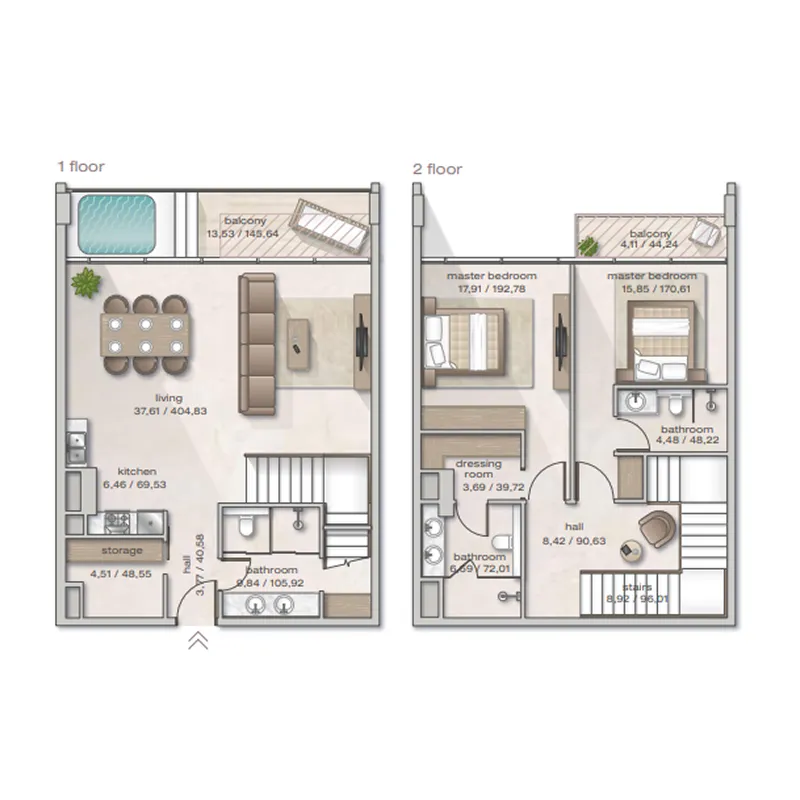 2 BR layout at Zephyra Residences