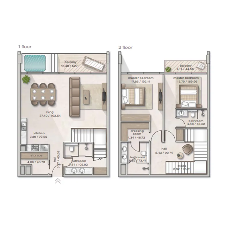 2 BR layout at Zephyra Residences
